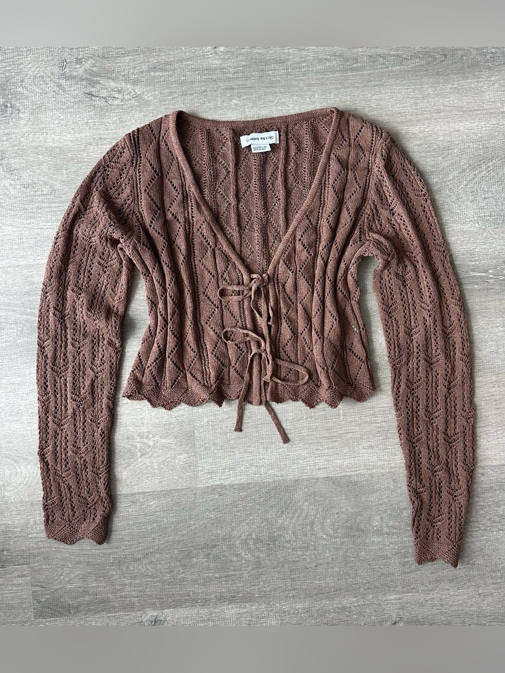 Urban Revivo Brown Lace-Up Crop Knit Cardigan